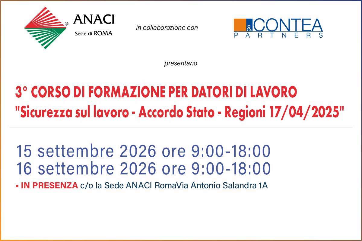3 CORSO PER DATORI DI LAVORO 15 e 16 SETTEMBRE 2026