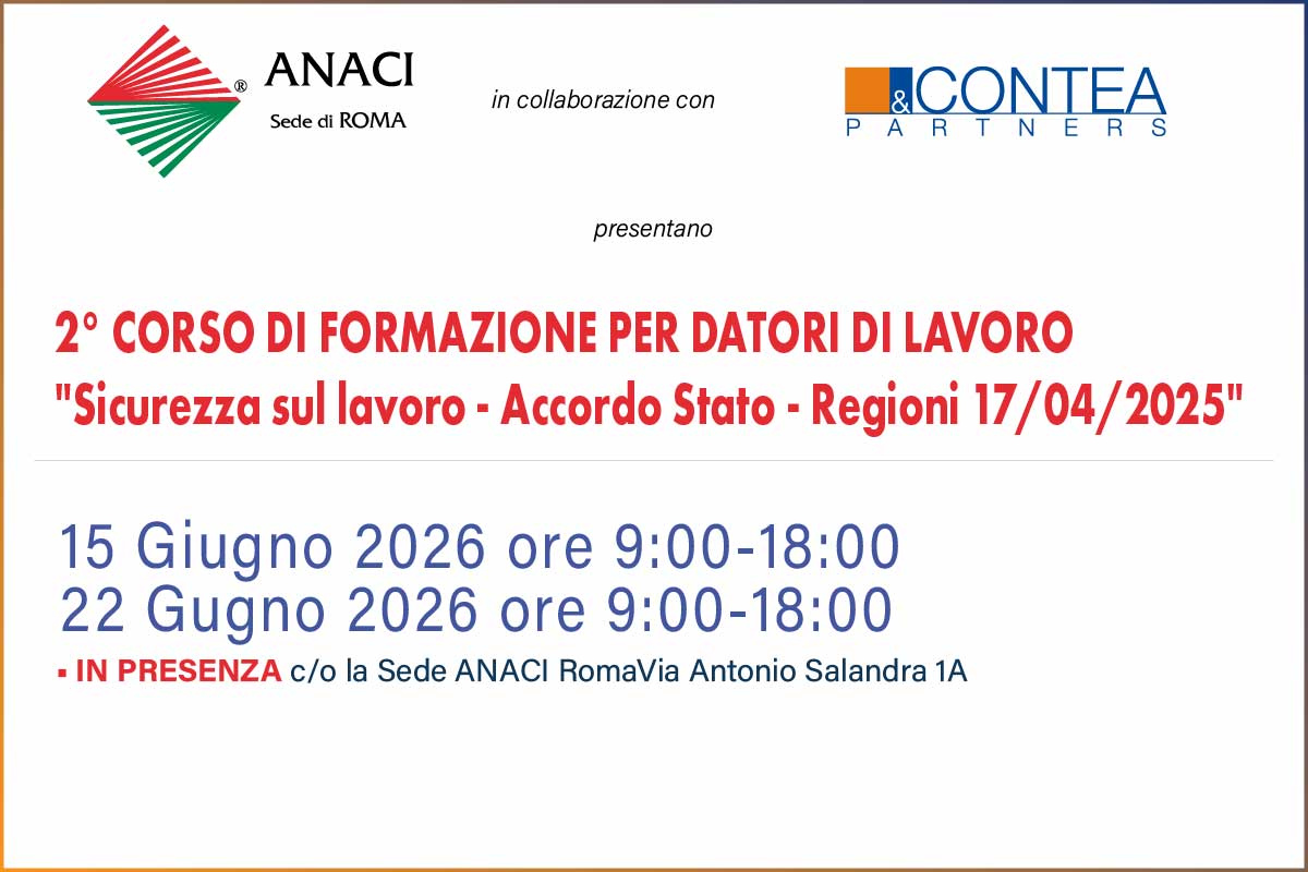 2 CORSO PER DATORI DI LAVORO 15 e 22 GIUGNO 2026
