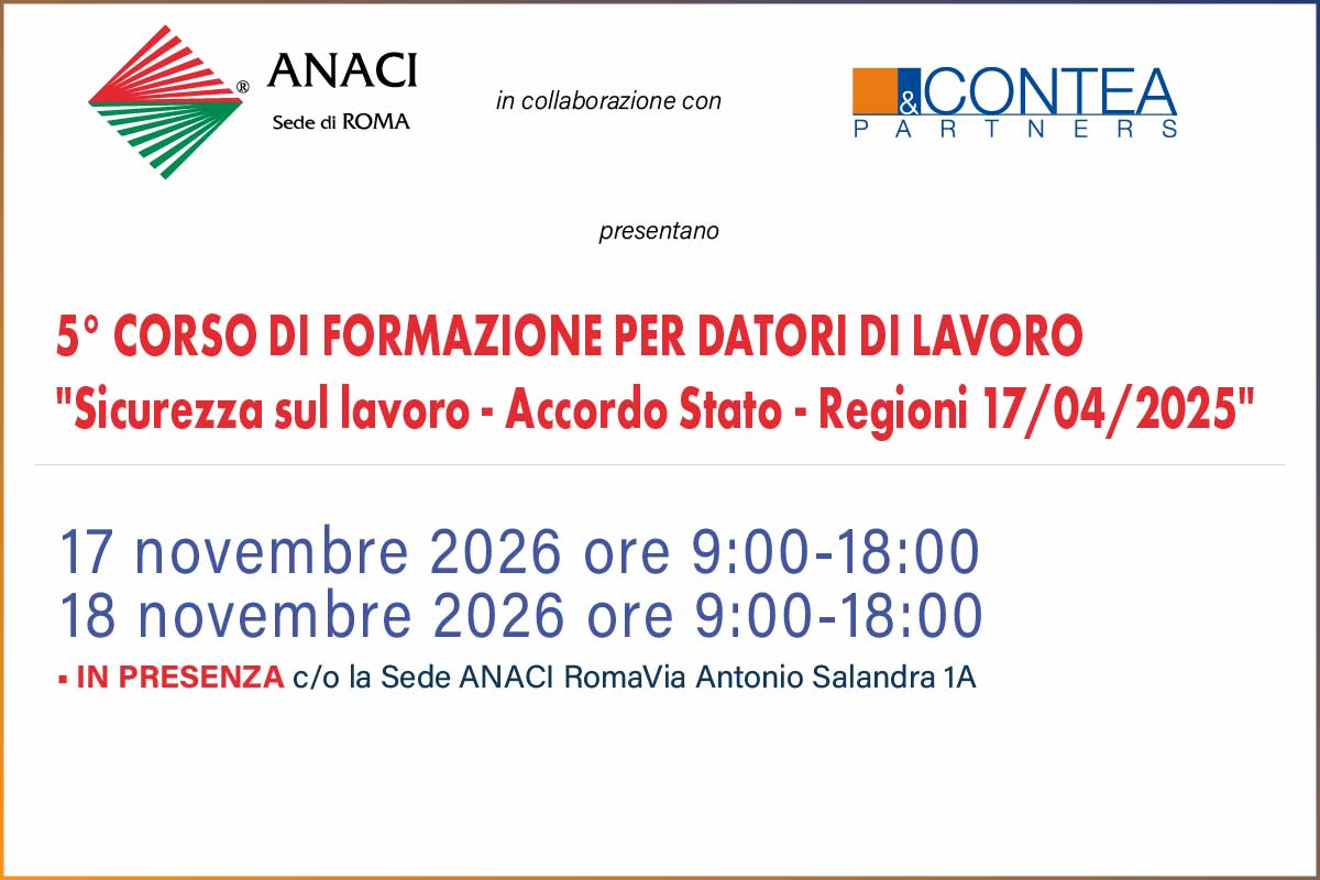 5 CORSO PER DATORI DI LAVORO 17 e 18 NOVEMBRE 2026