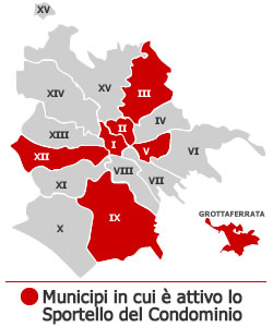 municipi in cui sono attivi gli sportelli del condominio: Roma Centro Storico (I,II,III,IV,V,VI,VII,VIII,IX,X,XI,XII,XIII,XIV,XV